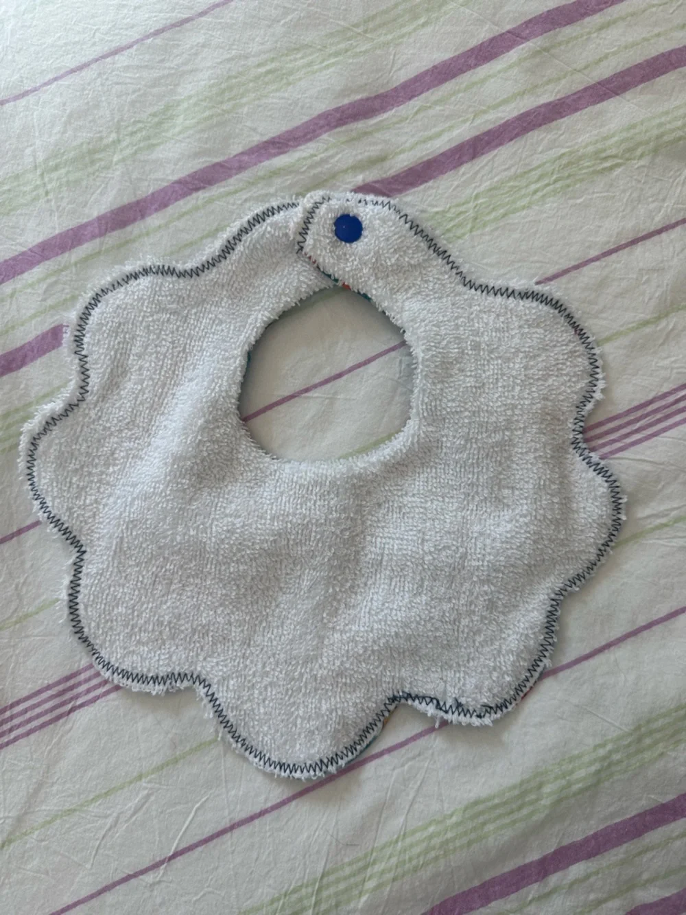 Baby Scalloped Feeding Bib in Teal Gingham